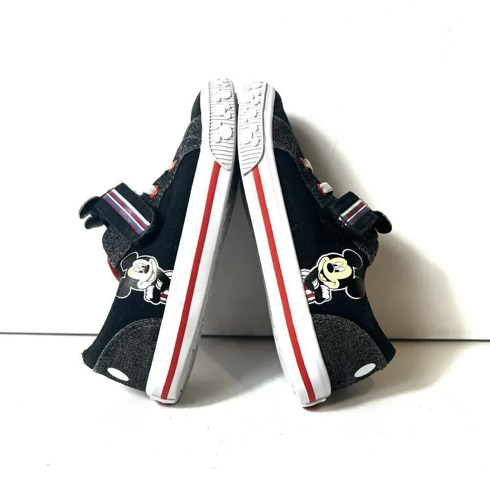 Disney Junior Mickey Kids Toddler 10 Black Canvas Classic Snap On Shoes Sneakers